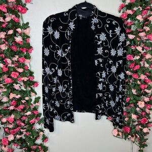 Jump Apparel Black White Silver VTG Open Front Cardigan Womens Small 00’s Y2K